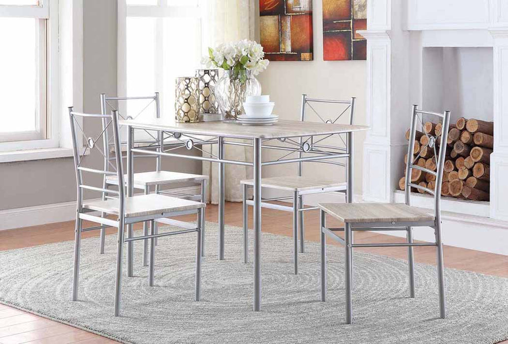 Anna Fontana 5-piece Rectangular Dining Set Brushed Silver - Furniture Land (Milwaukee, WI)
