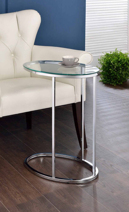 Kyle Oval Snack Table Chrome and Clear - Furniture Land (Milwaukee, WI)
