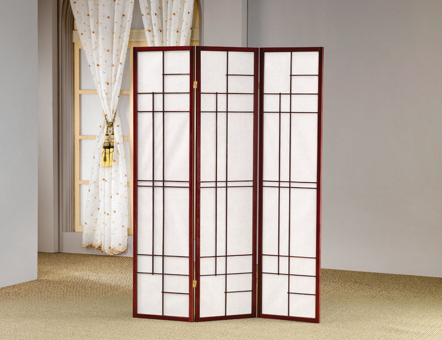 Katerina 3-panel Folding Floor Screen White and Cherry - Furniture Land (Milwaukee, WI)