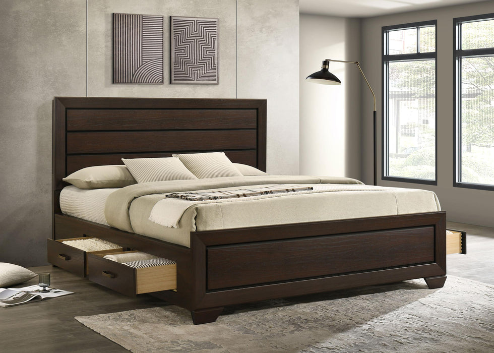 Kauffman California King, Eastren king, & Queen Storage Bed Dark Cocoa - Furniture Land (Milwaukee, WI)