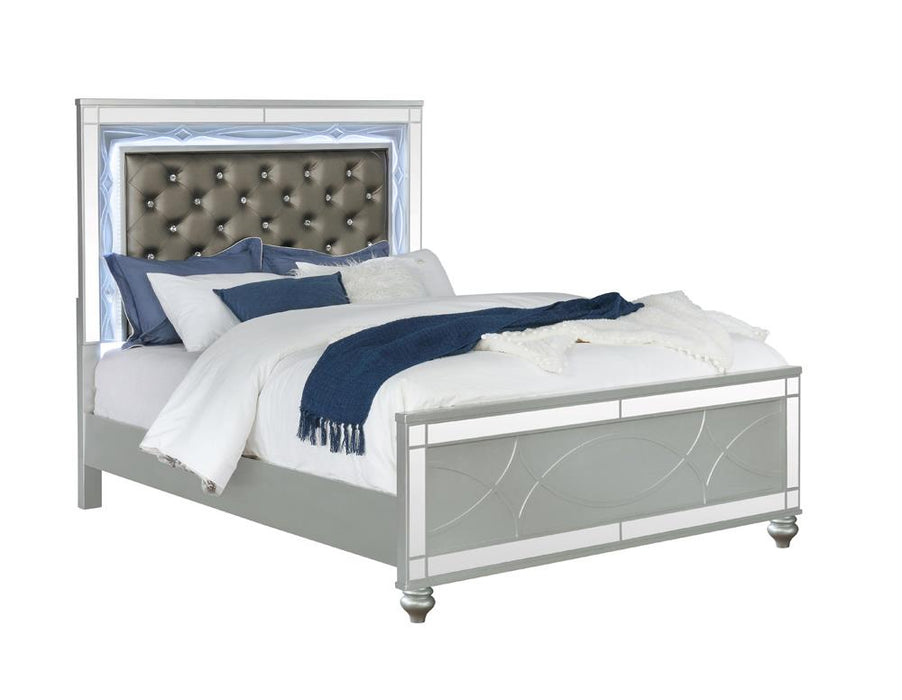 Gunnison California King, E.King, & Queen Panel Bed with LED Lighting Silver Metallic - Furniture Land (Milwaukee, WI)