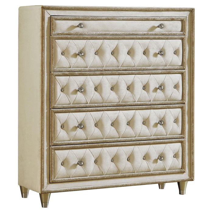 Antonella 5-drawer Upholstered Chest Ivory and Camel - Furniture Land (Milwaukee, WI)