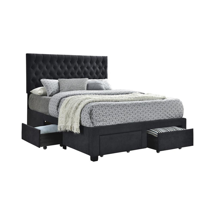 Soledad Eastern King, Full, & Queen 4-drawer Button Tufted Storage Bed Black & White - Furniture Land (Milwaukee, WI)