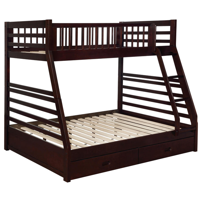 Ashton Twin Over Full 2-drawer Bunk Bed Cappuccino, White, Navy, Honey, & Brown - Furniture Land (Milwaukee, WI)