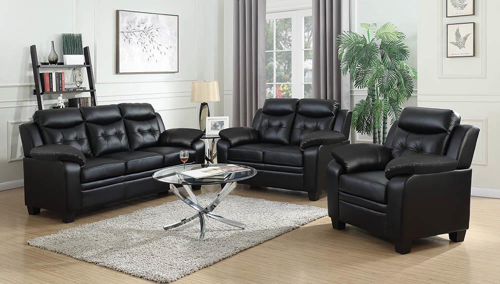 Finley Upholstered Pillow Top Arm Living Room Set Black - Furniture Land (Milwaukee, WI)