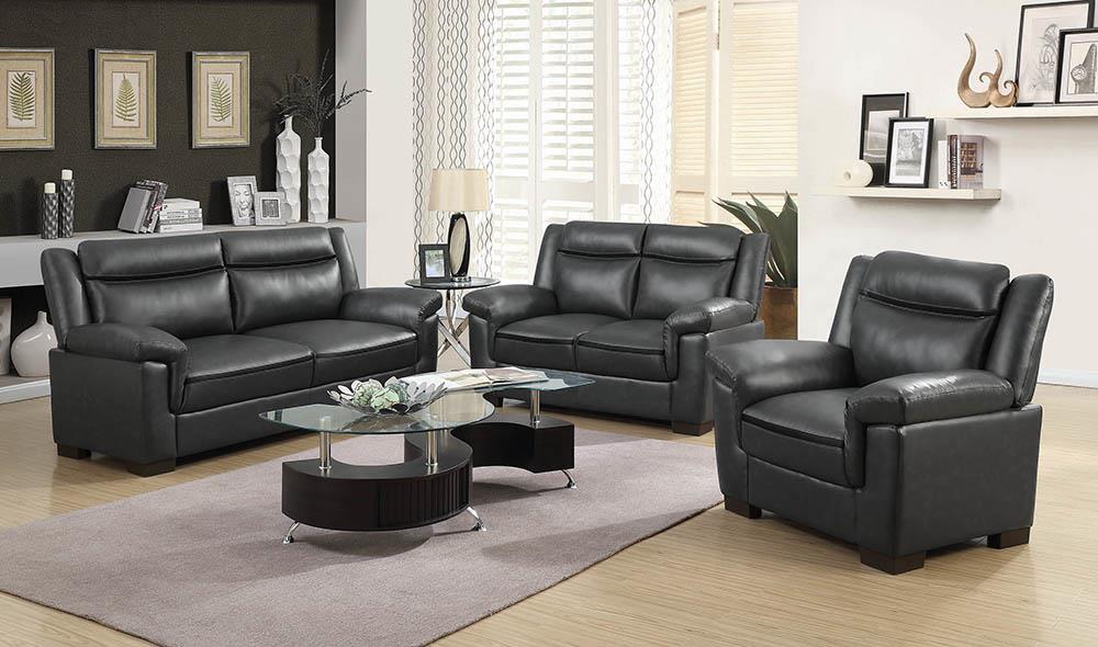 Arabella Upholstered Pillow Top Arm Living Room Set Grey - Furniture Land (Milwaukee, WI)