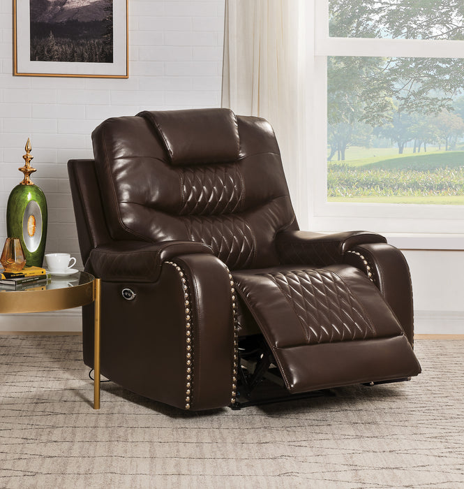 Braylon Brown PU Recliner (Power Motion) - Furniture Land (Milwaukee, WI)