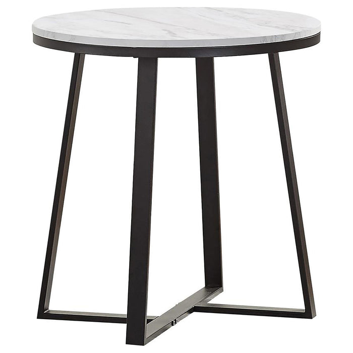 Hugo Metal Base Round End Table White and Matte Black - Furniture Land (Milwaukee, WI)