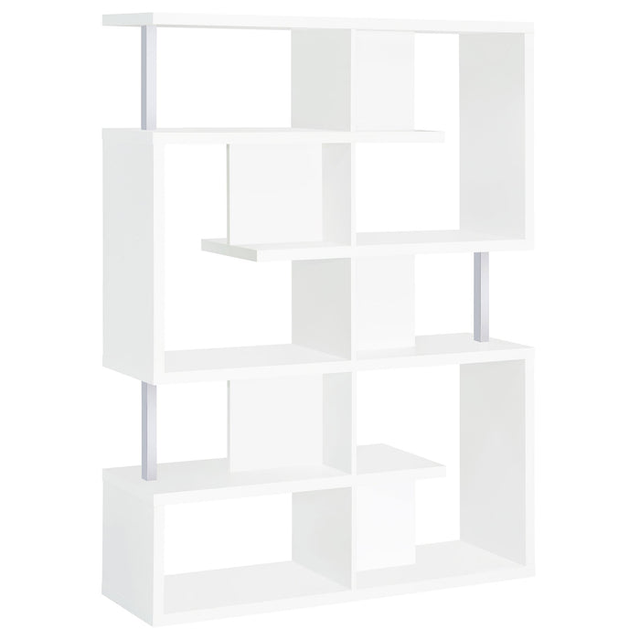 Hoover 5-tier Bookcase White and Chrome - Furniture Land (Milwaukee, WI)