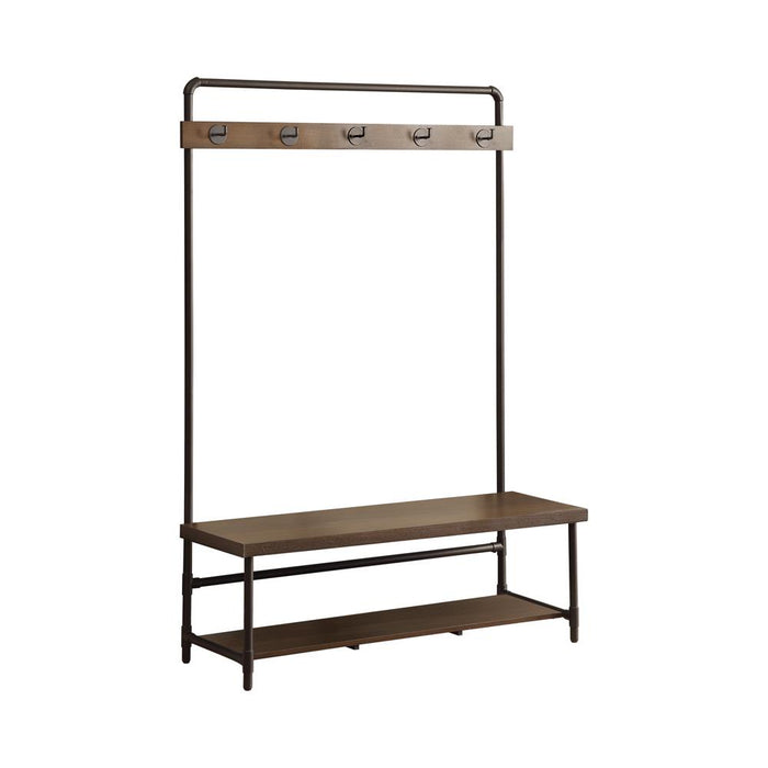 Alise Hall Tree with 5 Coat Hooks Chestnut and Dark Bronze - Furniture Land (Milwaukee, WI)