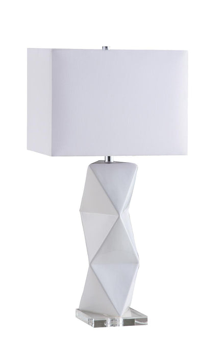 Camie Geometric Ceramic Base Table Lamp White - Furniture Land (Milwaukee, WI)