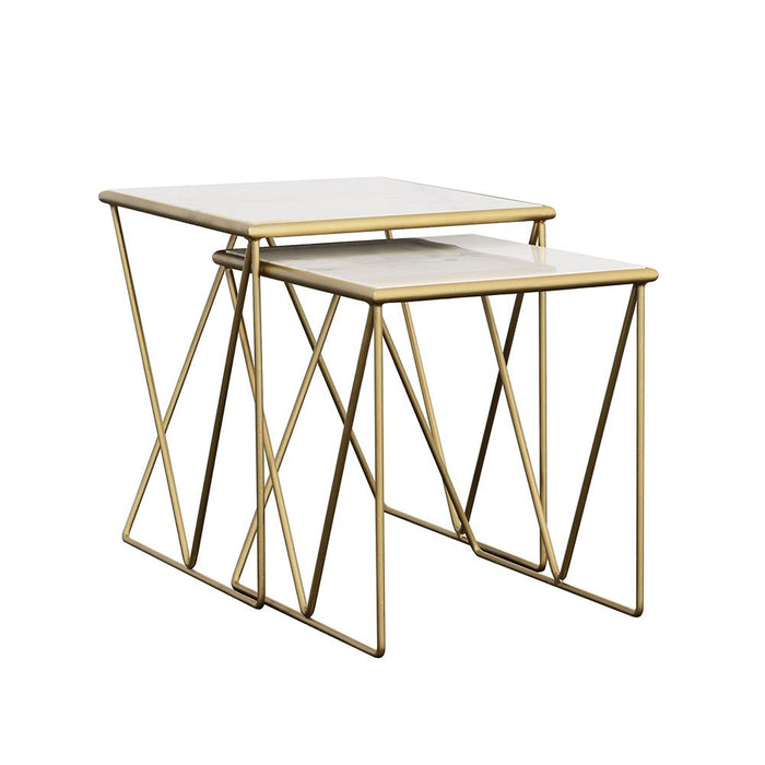 Bette 2-piece Nesting Table Set White and Gold - Furniture Land (Milwaukee, WI)