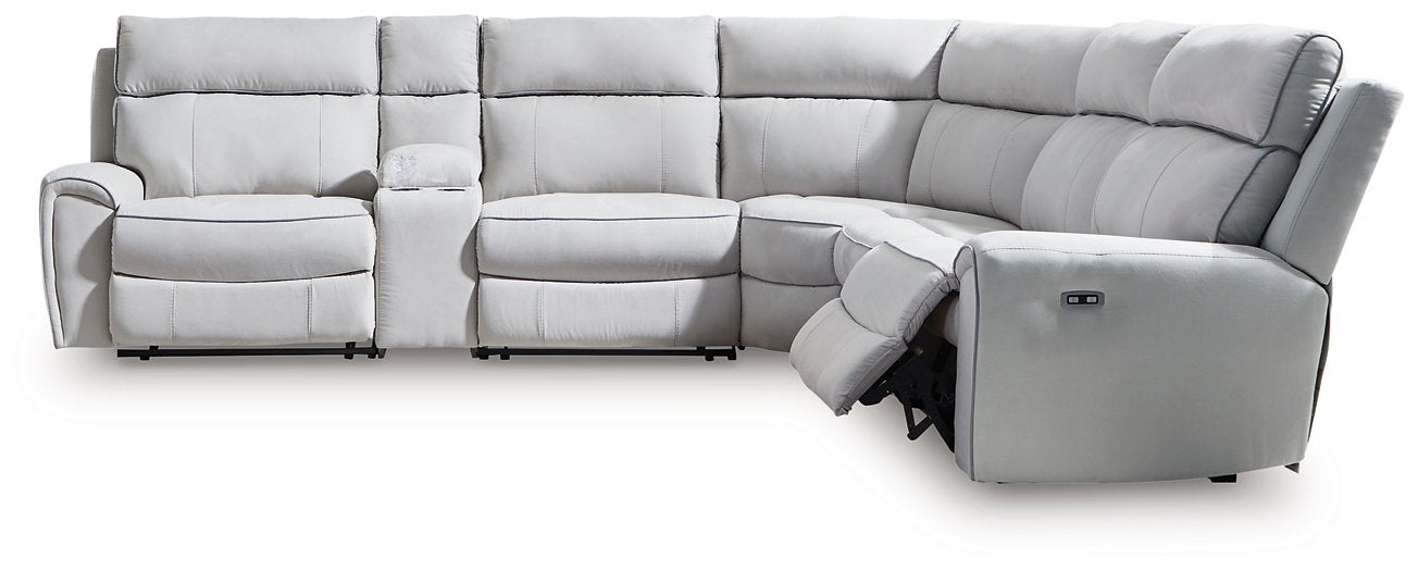 Social Pointe Reclining Sectional with Storage Console - Furniture Land (Milwaukee, WI)