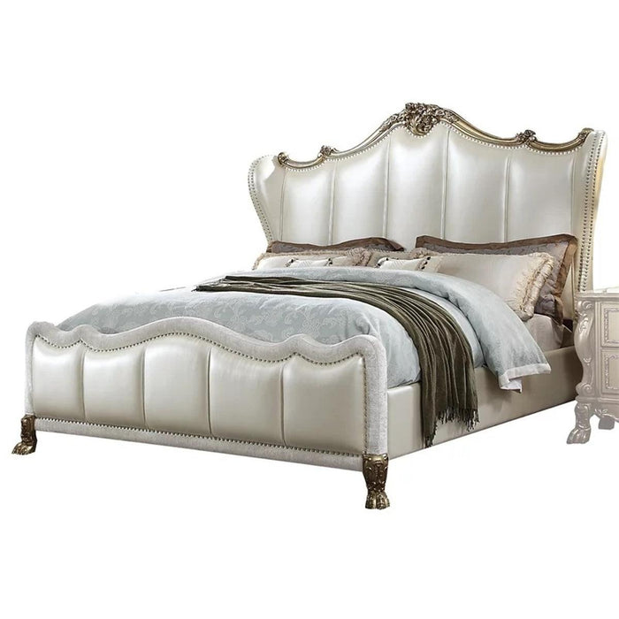 Acme Furniture Dresden II King Bed in Pearl White PU & Gold Patina 27817EK - Furniture Land (Milwaukee, WI)