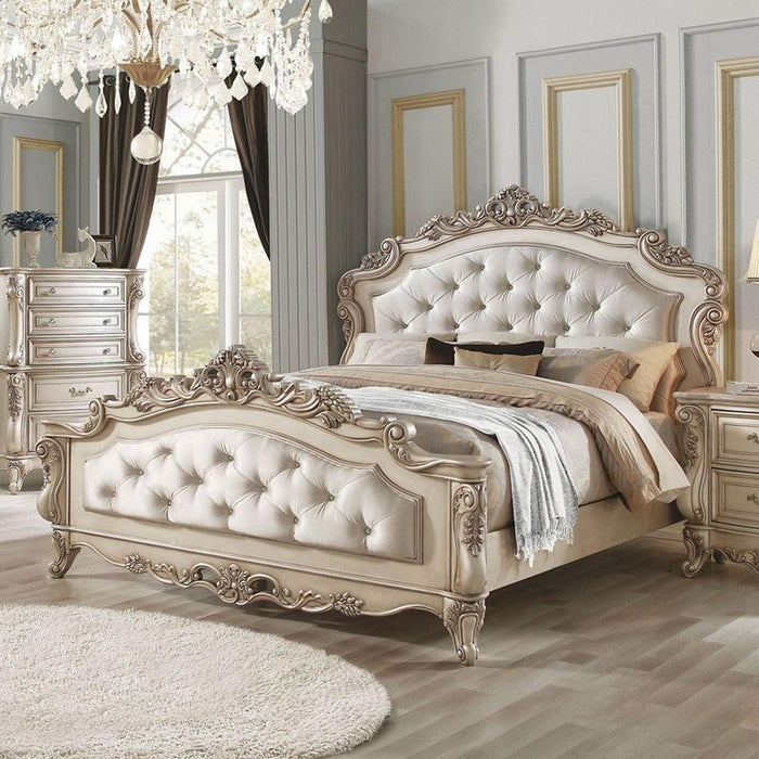 Acme Furniture Gorsedd Queen Panel Bed in Antique White - Furniture Land (Milwaukee, WI)
