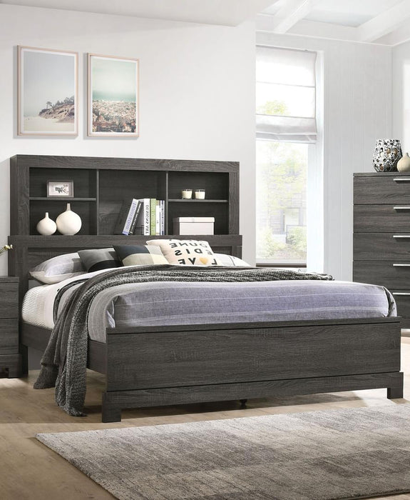 Acme Furniture Lantha Queen Bookcase Panel Bed in Grey Oak 22030Q - Furniture Land (Milwaukee, WI)