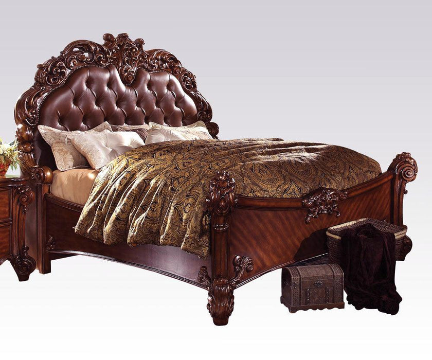 Acme Vendome Queen Panel Bed with Button Tufted Headboard in Cherry 22000Q - Furniture Land (Milwaukee, WI)