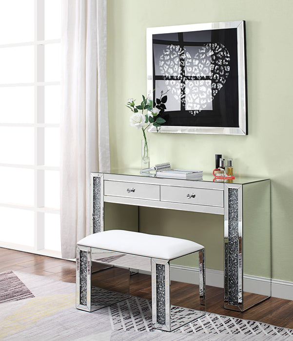 Noralie PU, Mirrored & Faux Diamonds Vanity Stool - Furniture Land (Milwaukee, WI)
