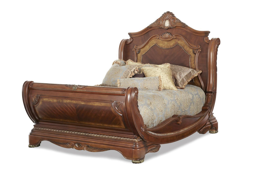 Cortina Queen Sleigh Bed in Honey Walnut - Furniture Land (Milwaukee, WI)