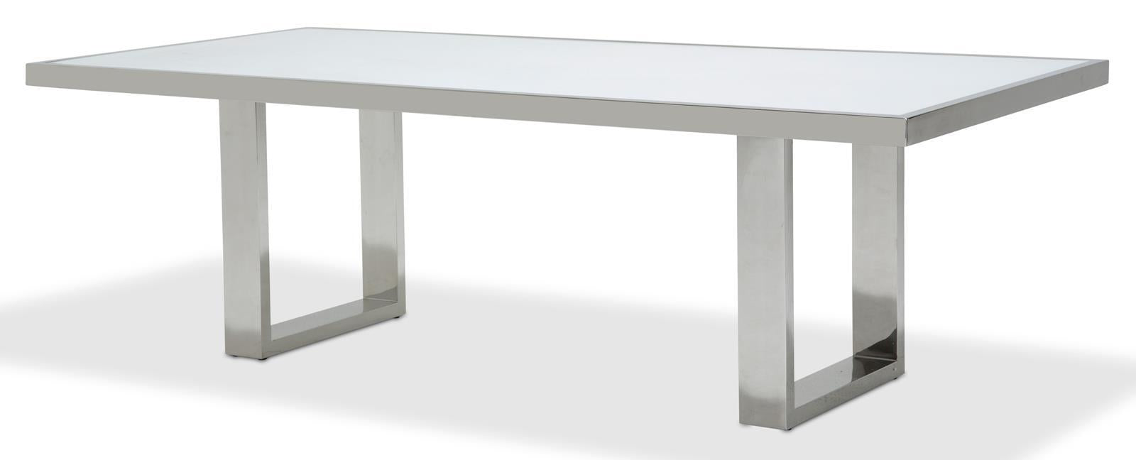 State St Rectangular Dining Table with Glass Top in Glossy White - Furniture Land (Milwaukee, WI)