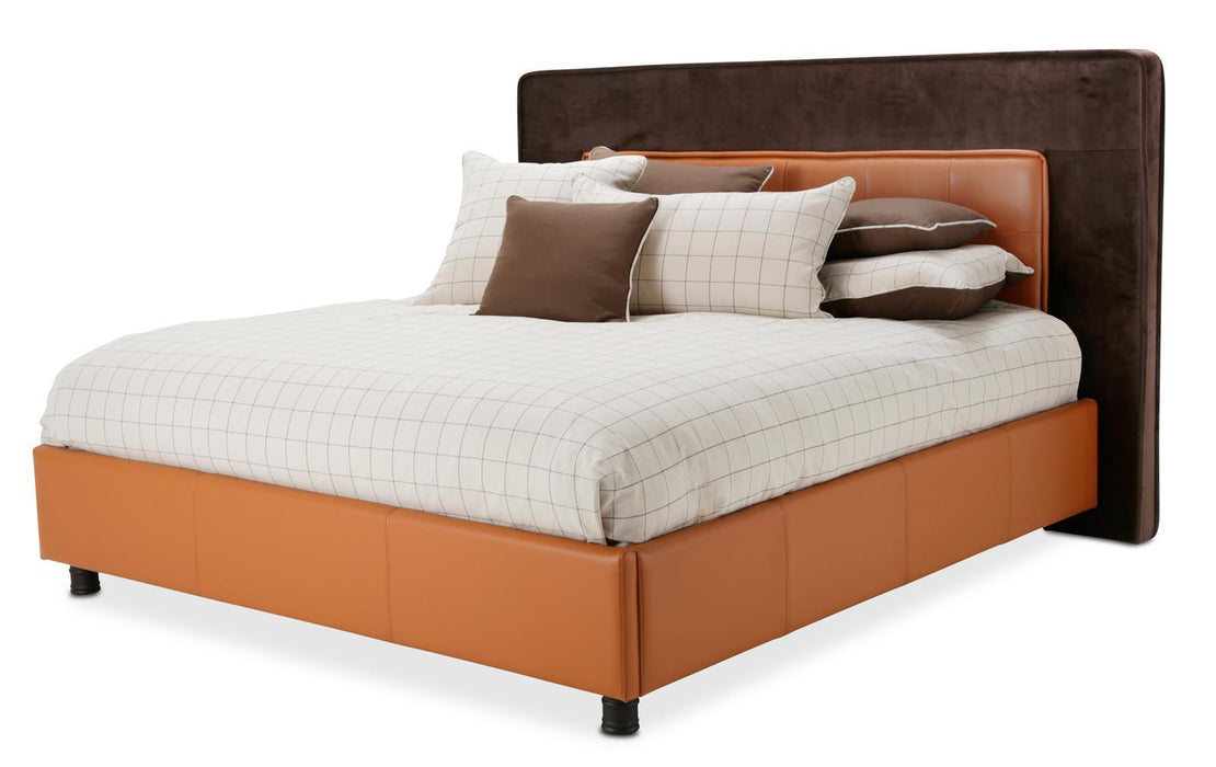 21 Cosmopolitan California King Upholstered Tufted Bed in Orange/Umber - Furniture Land (Milwaukee, WI)