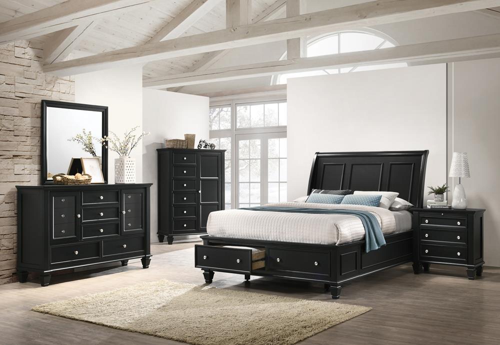 Sandy Beach Storage 4-Piece Eastern King Bedroom Set with Sleigh Headboard - Furniture Land (Milwaukee, WI)