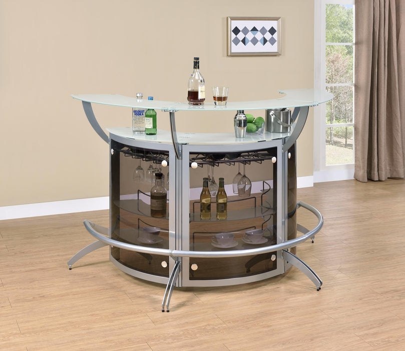 Dallas 2-shelf Curved Home Bar Silver and Frosted Glass (Set of 3) - Furniture Land (Milwaukee, WI)