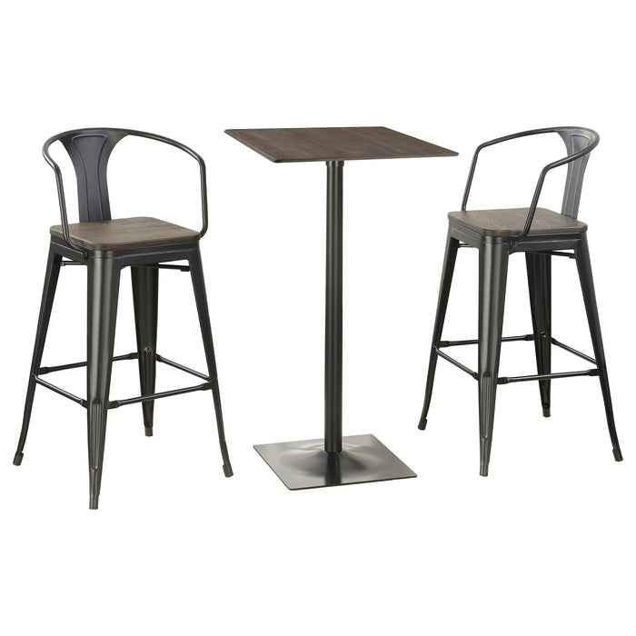 Cavalier 3-piece Square Bar Table Set Dark Elm and Black - Furniture Land (Milwaukee, WI)