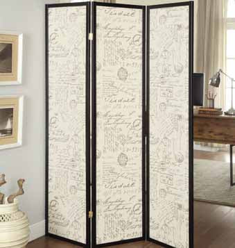 Felice 3-panel French Script Print Folding Screen Espresso - Furniture Land (Milwaukee, WI)
