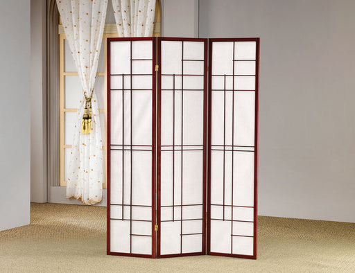 Katerina 3-panel Folding Floor Screen White and Cherry - Furniture Land (Milwaukee, WI)