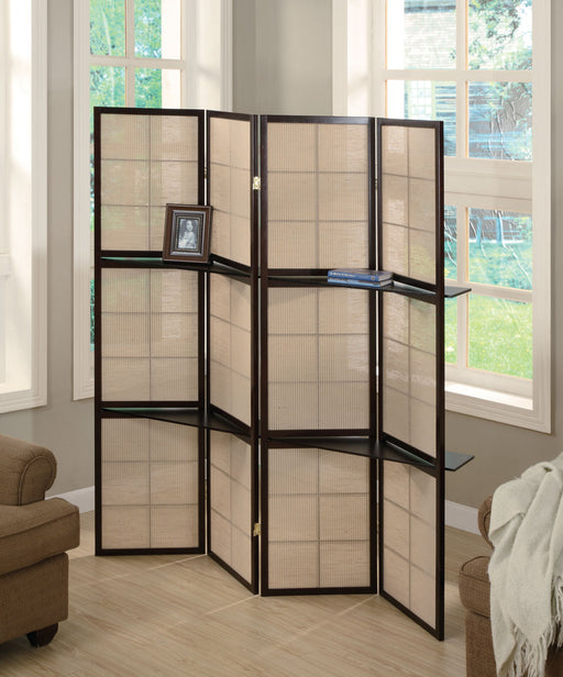 Iggy 4-panel Folding Screen with Removable Shelves Tan and Cappuccino - Furniture Land (Milwaukee, WI)