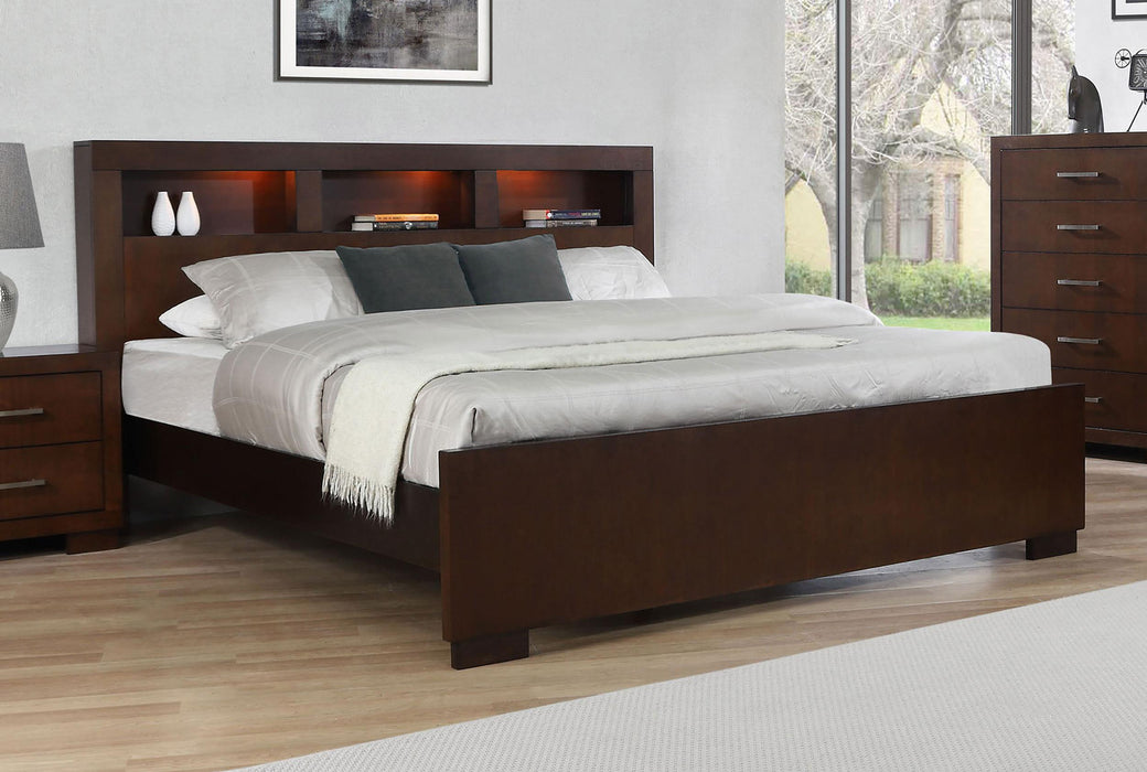 Jessica California King, E.king, & Queen Bed with Storage Headboard Cappuccino - Furniture Land (Milwaukee, WI)