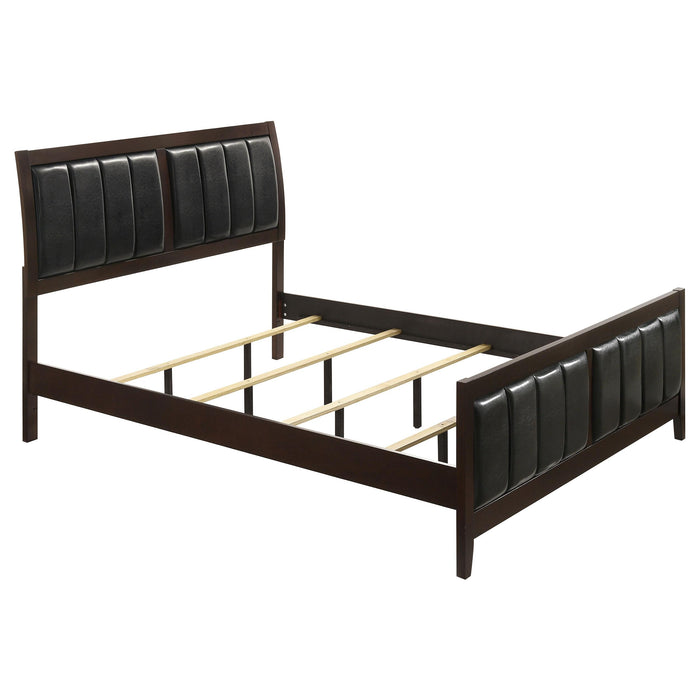 Carlton California King, E.King, & Queen Upholstered Bed Cappuccino and Black - Furniture Land (Milwaukee, WI)