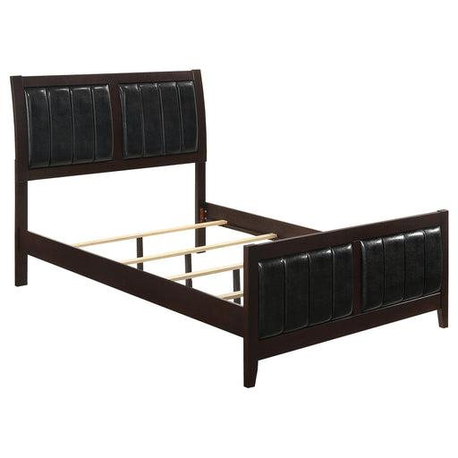 Carlton California King, E.King, & Queen Upholstered Bed Cappuccino and Black - Furniture Land (Milwaukee, WI)