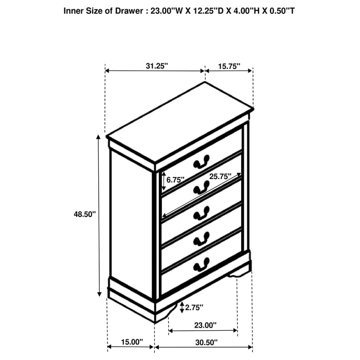 Louis Philippe 5-drawer Bedroom Chest White - Furniture Land (Milwaukee, WI)