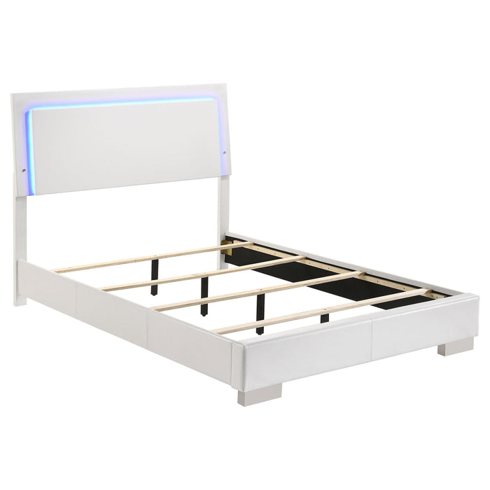 Felicity Full & Twin Panel Bed with LED Lighting Glossy White - Furniture Land (Milwaukee, WI)