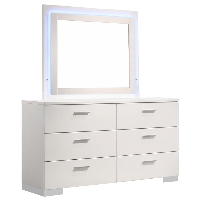 Felicity 6-drawer Dresser with LED Mirror White High Gloss - Furniture Land (Milwaukee, WI)
