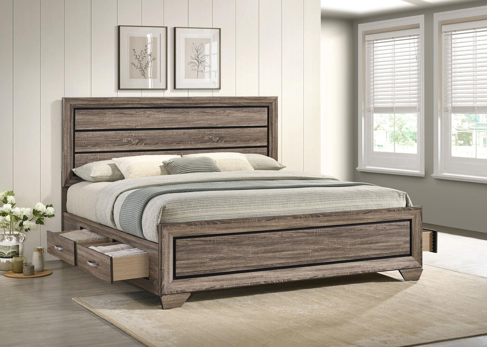 Kauffman California King, Eastren King & Queen Storage Bed Washed Taupe - Furniture Land (Milwaukee, WI)