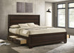 Kauffman California King, Eastren king, & Queen Storage Bed Dark Cocoa - Furniture Land (Milwaukee, WI)
