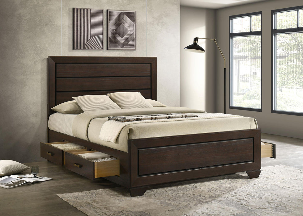 Kauffman California King, Eastren king, & Queen Storage Bed Dark Cocoa - Furniture Land (Milwaukee, WI)