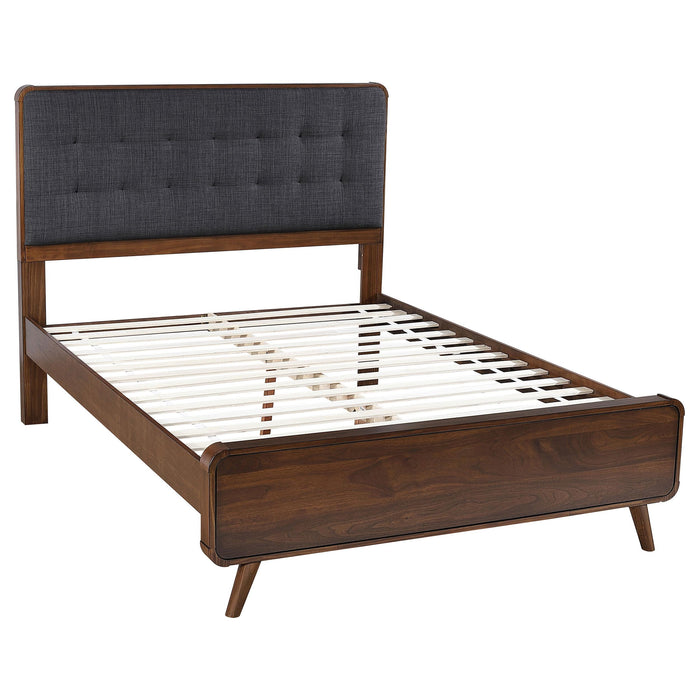 Robyn California King, E.King, & Queen Bed with Upholstered Headboard Dark Walnut - Furniture Land (Milwaukee, WI)