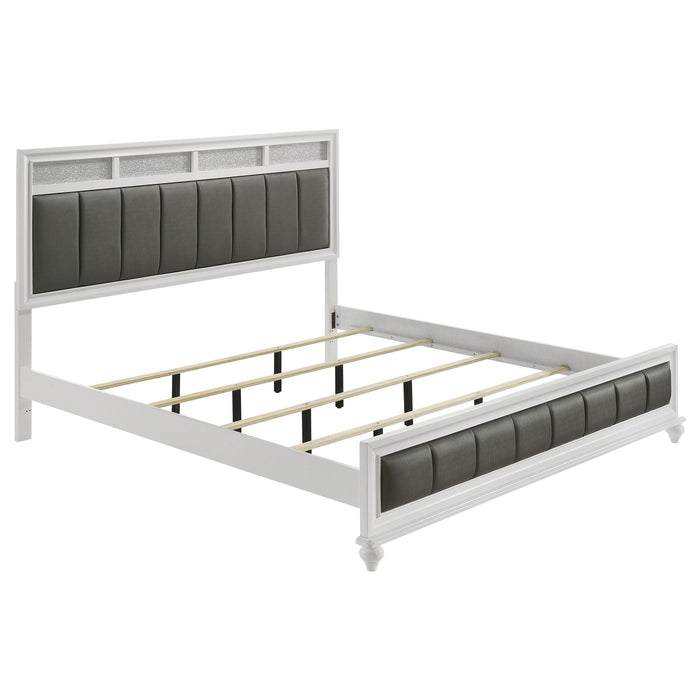 Barzini California King, E.King, & Queen Upholstered Panel Bed White - Furniture Land (Milwaukee, WI)