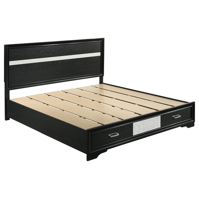 Miranda California King. E.King, & Queen 2-drawer Storage Bed Black & White - Furniture Land (Milwaukee, WI)