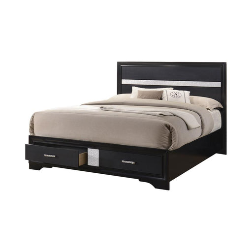 Miranda California King. E.King, & Queen 2-drawer Storage Bed Black & White - Furniture Land (Milwaukee, WI)