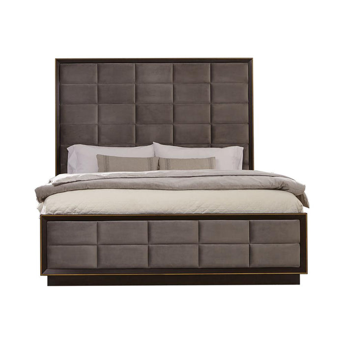 Durango California King, Eastren King, & Queen Upholstered Bed Smoked Peppercorn and Grey - Furniture Land (Milwaukee, WI)
