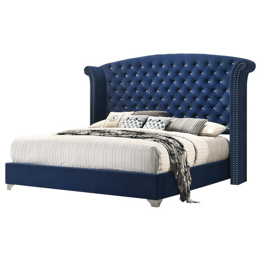 Melody California King, Eastren King, Queen Wingback Upholstered Bed Pacific Blue & Grey - Furniture Land (Milwaukee, WI)