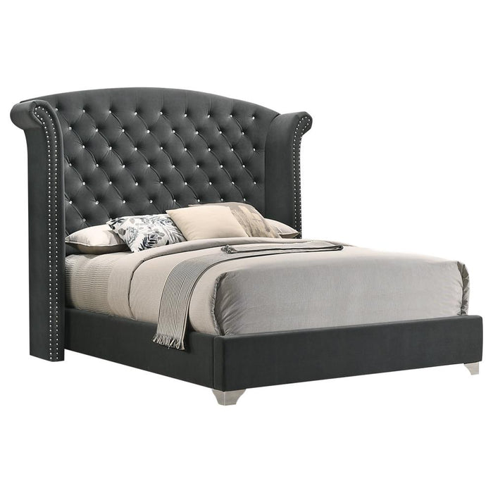 Melody California King, Eastren King, Queen Wingback Upholstered Bed Pacific Blue & Grey - Furniture Land (Milwaukee, WI)