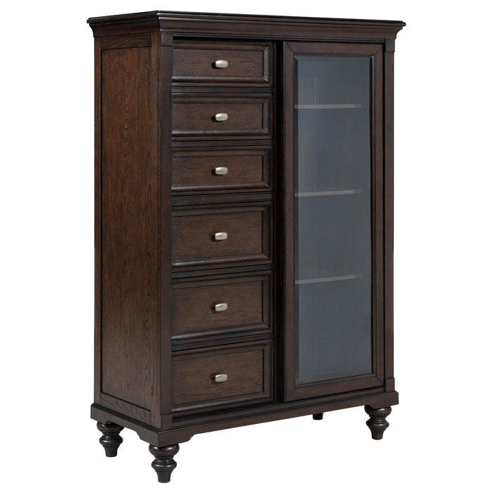 Andover 6-drawer Tempered Glass Door Chest Dark Oak - Furniture Land (Milwaukee, WI)