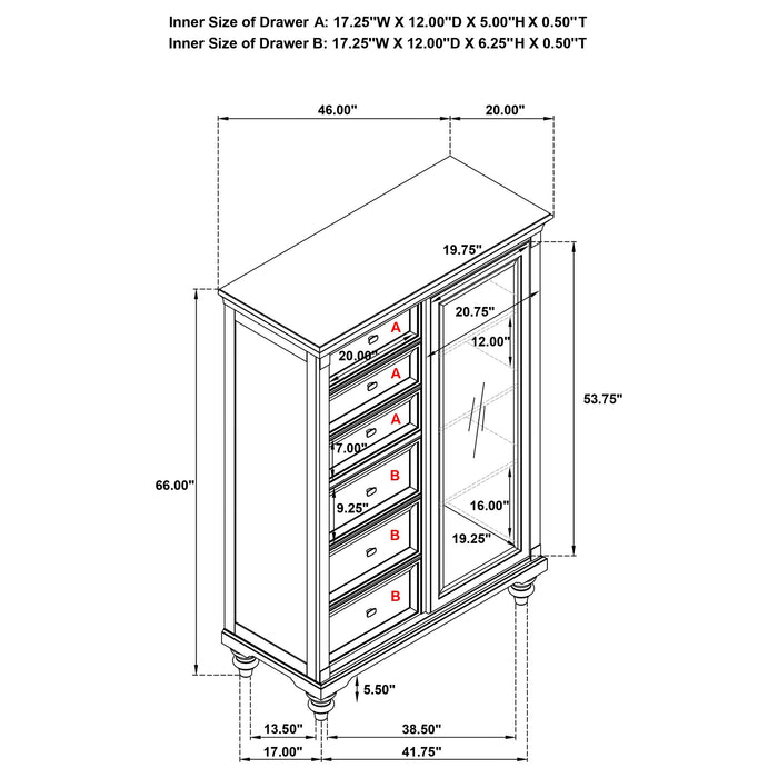 Andover 6-drawer Tempered Glass Door Chest Dark Oak - Furniture Land (Milwaukee, WI)