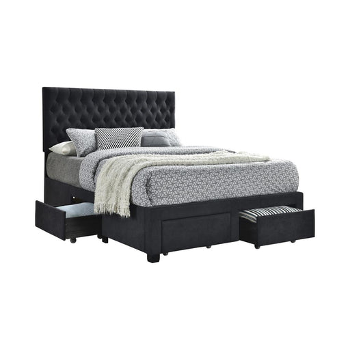 Soledad Eastern King, Full, & Queen 4-drawer Button Tufted Storage Bed Black & White - Furniture Land (Milwaukee, WI)